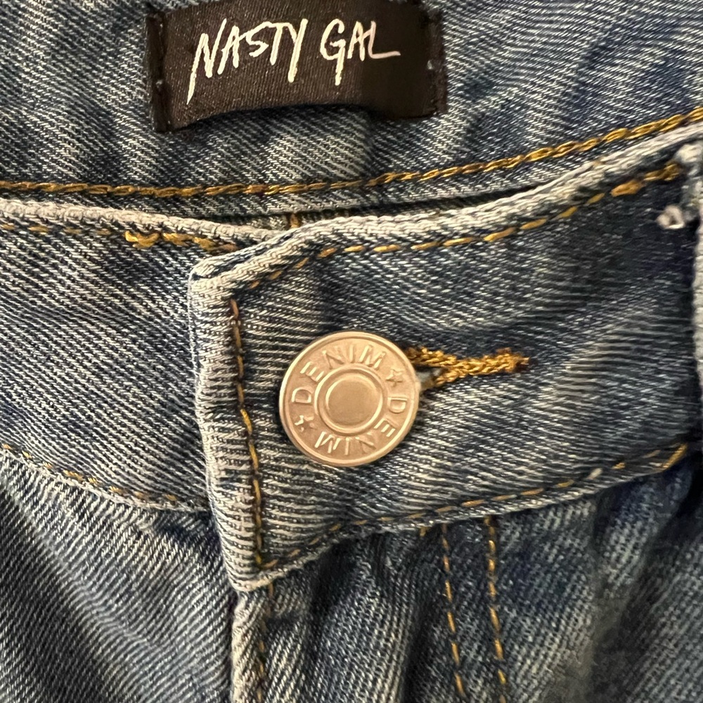 NWT Nasty Gal Momokrom Mom Jeans Side Stripe Raw Hem High Rise  UK10 (US-6) - Picture 3 of 8